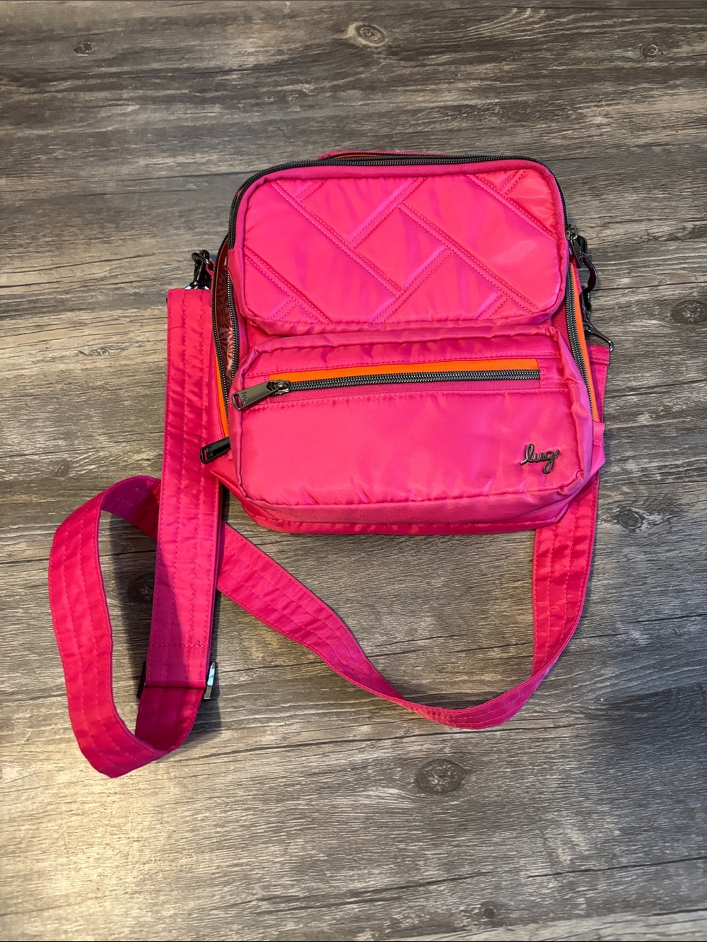 lug Hot Pink Quilted Nylon Crossbody Bag
